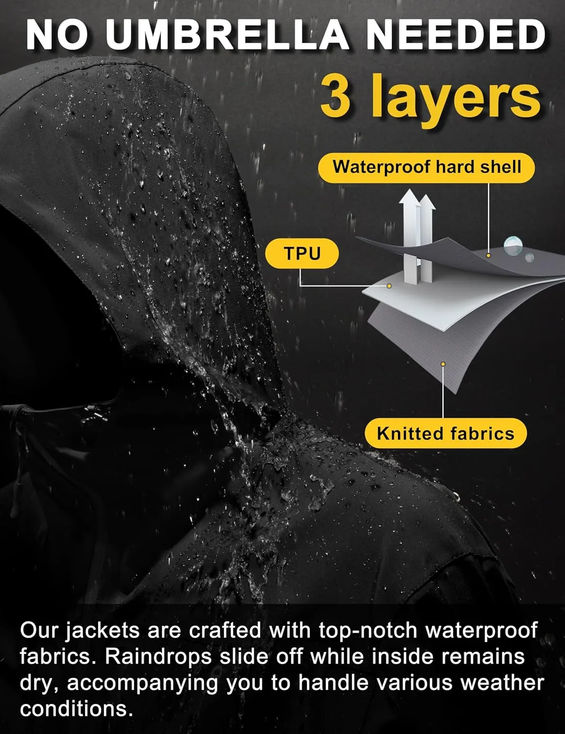 Little Donkey Andy Men's Rain Hiking Jackets Waterproof Windproof Breathable Shell Coats Travel Fishing