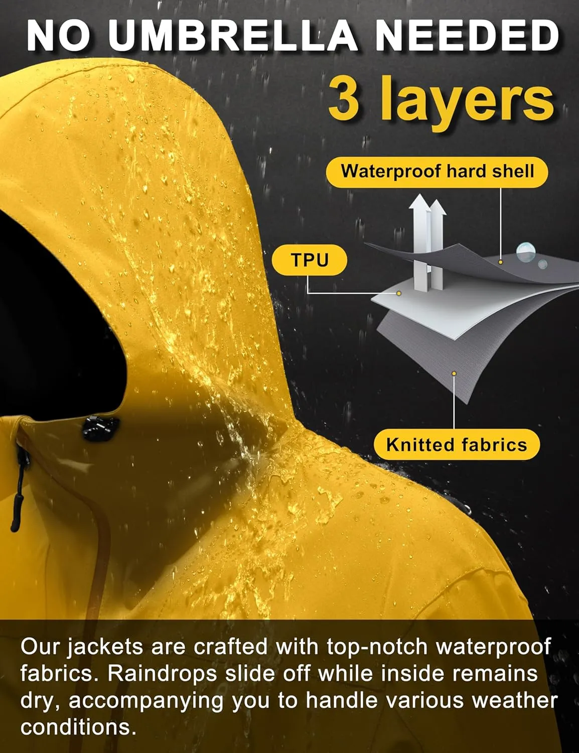 Little Donkey Andy Men's Rain Hiking Jackets Waterproof Windproof Breathable Shell Coats Travel Fishing