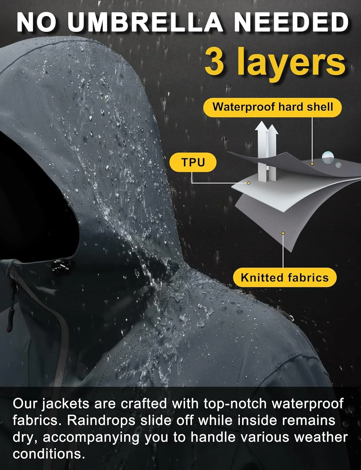 Little Donkey Andy Men's Rain Hiking Jackets Waterproof Windproof Breathable Shell Coats Travel Fishing