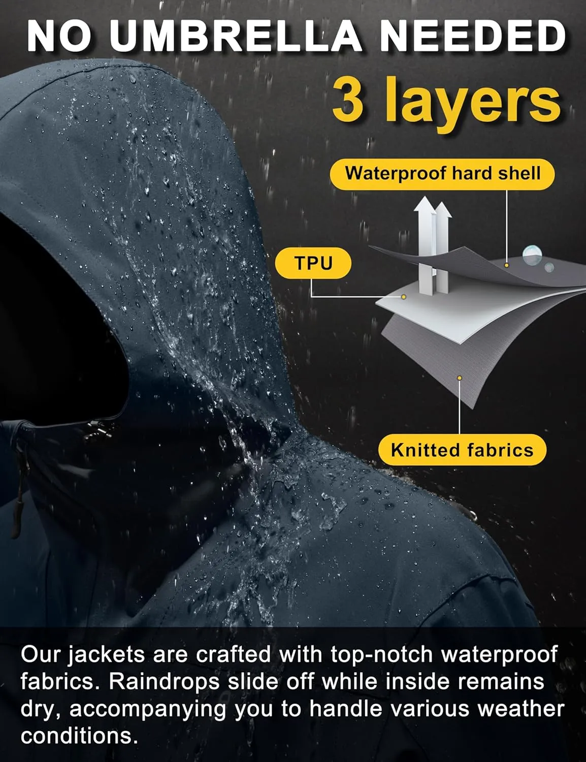 Little Donkey Andy Men's Rain Hiking Jackets Waterproof Windproof Breathable Shell Coats Travel Fishing