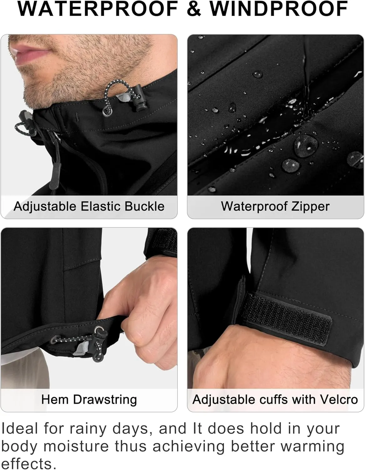 Little Donkey Andy Men's Rain Hiking Jackets Waterproof Windproof Breathable Shell Coats Travel Fishing