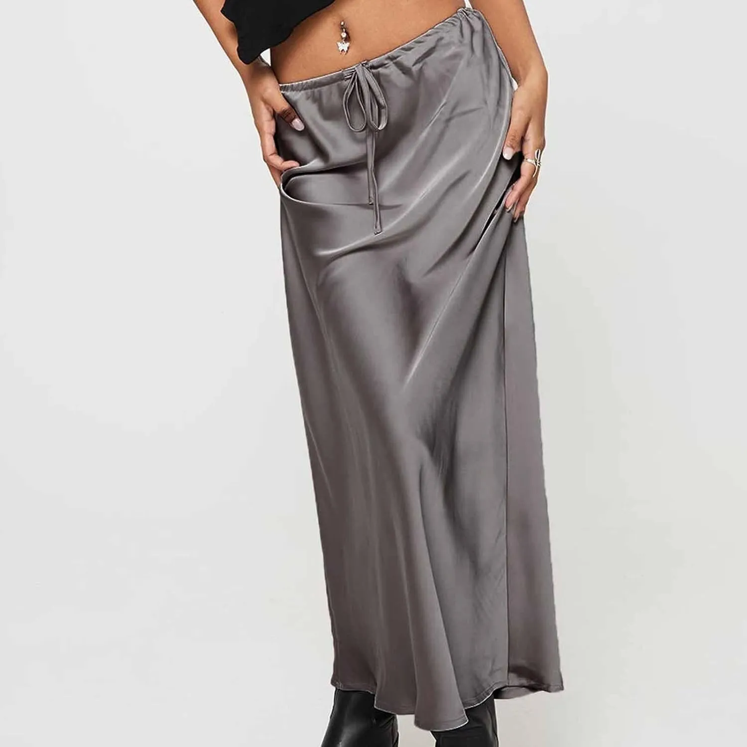 Lmdudan Womens Maxi Skirts Long Skirt for Women High Waist Maxi Dresses 2024 Summer Drawstrings Festival Clubwear Skirts