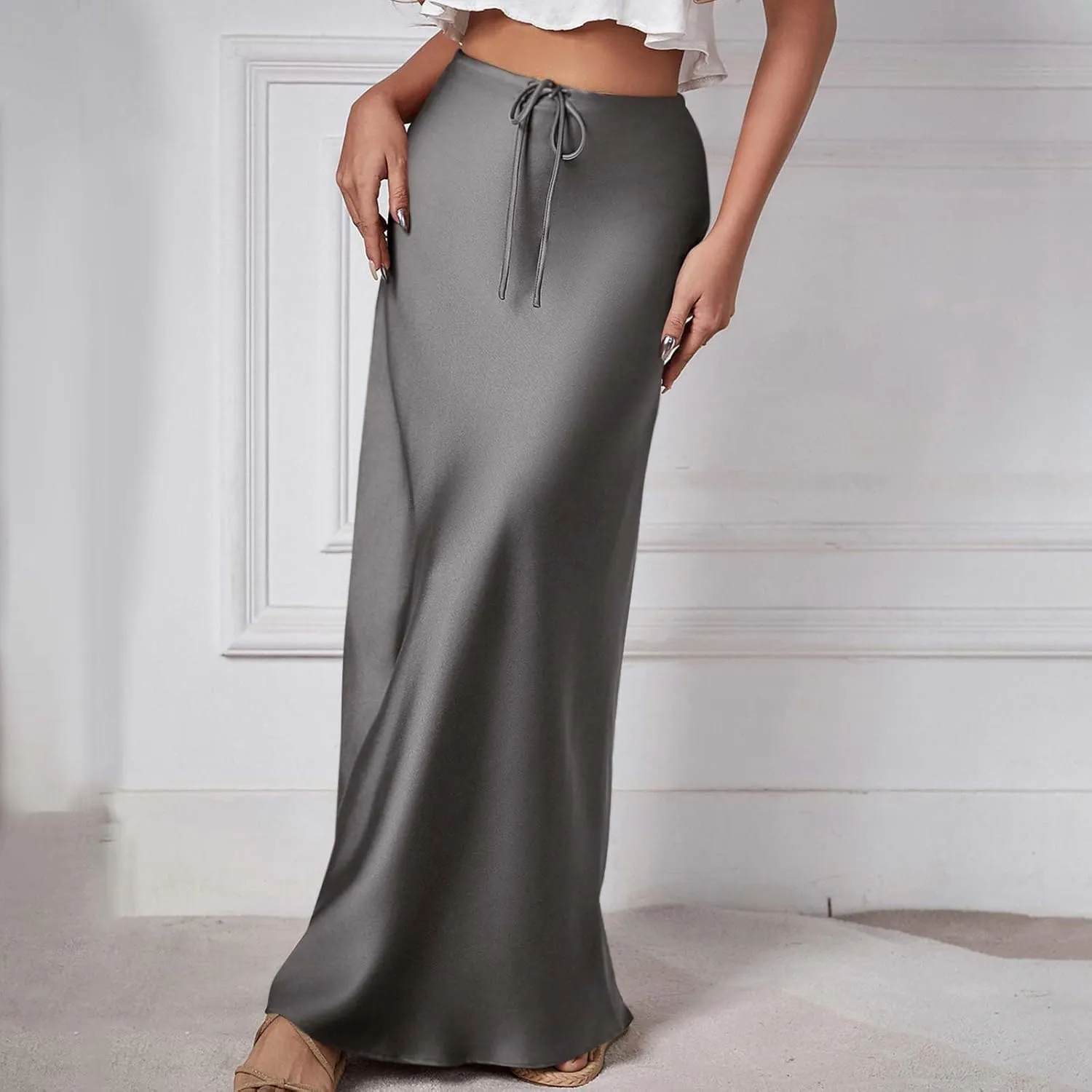Lmdudan Womens Maxi Skirts Long Skirt for Women High Waist Maxi Dresses 2024 Summer Drawstrings Festival Clubwear Skirts
