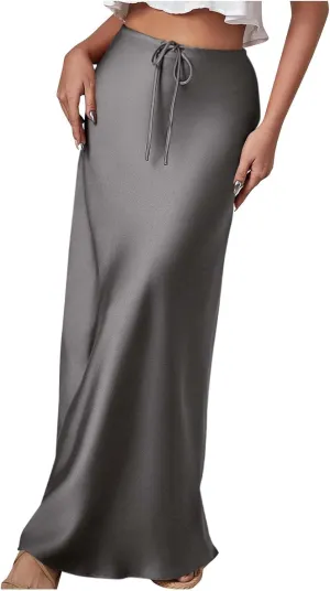 Lmdudan Womens Maxi Skirts Long Skirt for Women High Waist Maxi Dresses 2024 Summer Drawstrings Festival Clubwear Skirts