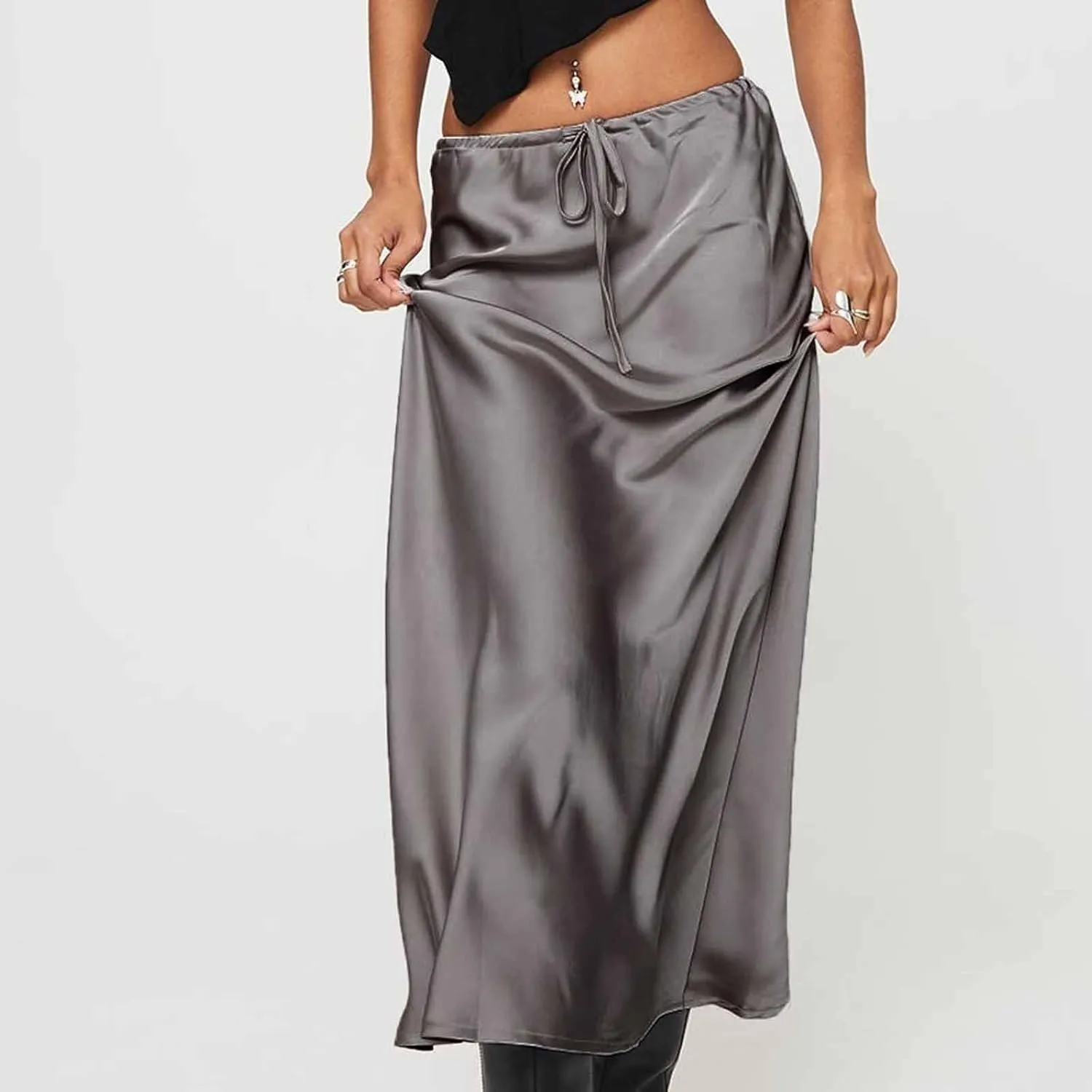 Lmdudan Womens Maxi Skirts Long Skirt for Women High Waist Maxi Dresses 2024 Summer Drawstrings Festival Clubwear Skirts