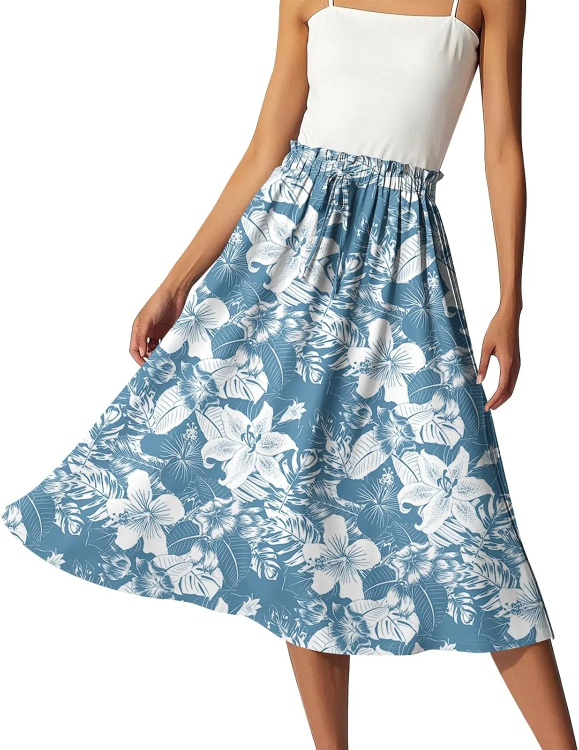 Long Floral Skirt for Women High Waist A-Line Flowy Maxi Skirt Summer Beach
