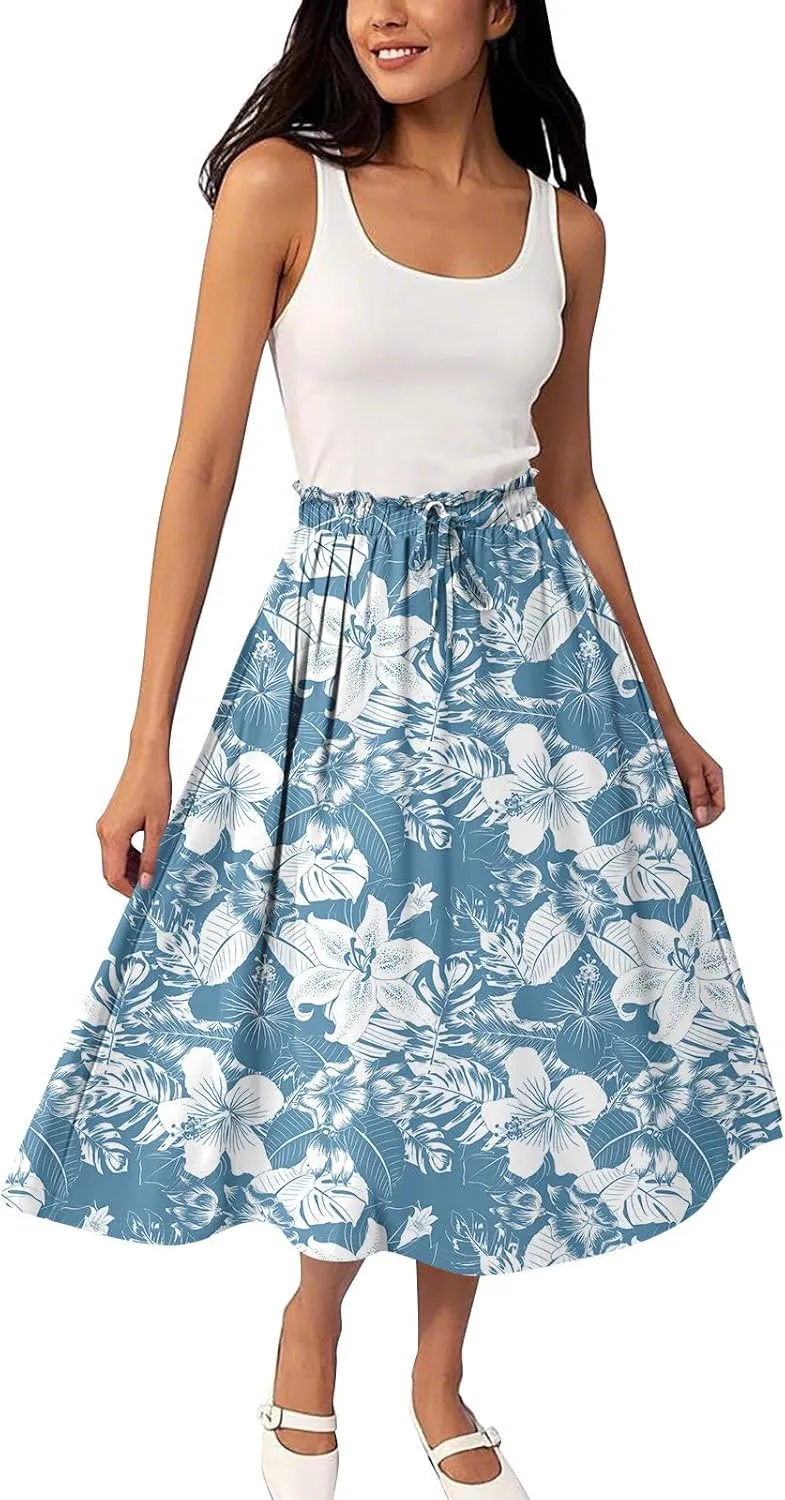 Long Floral Skirt for Women High Waist A-Line Flowy Maxi Skirt Summer Beach