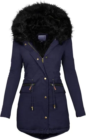 Long Winter Coat with Hood Slim Casual Thicker Fashion Women'S Coat Long Sleeve Full Zip Womens Clothing Black