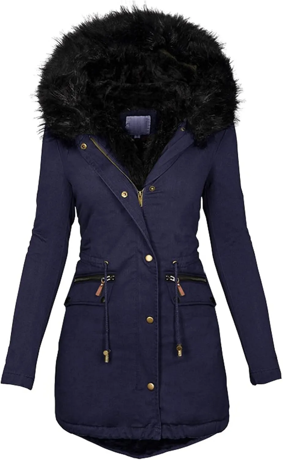 Long Winter Coat with Hood Slim Casual Thicker Fashion Women'S Coat Long Sleeve Full Zip Womens Clothing Black
