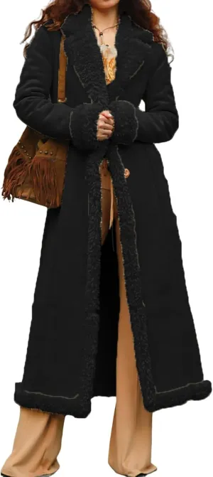 Long Winter Coats for Women Faux Suede Leather Shearing Jacket Fuzzy Sherpa Lined Trench Coat Business Casual Overcoat