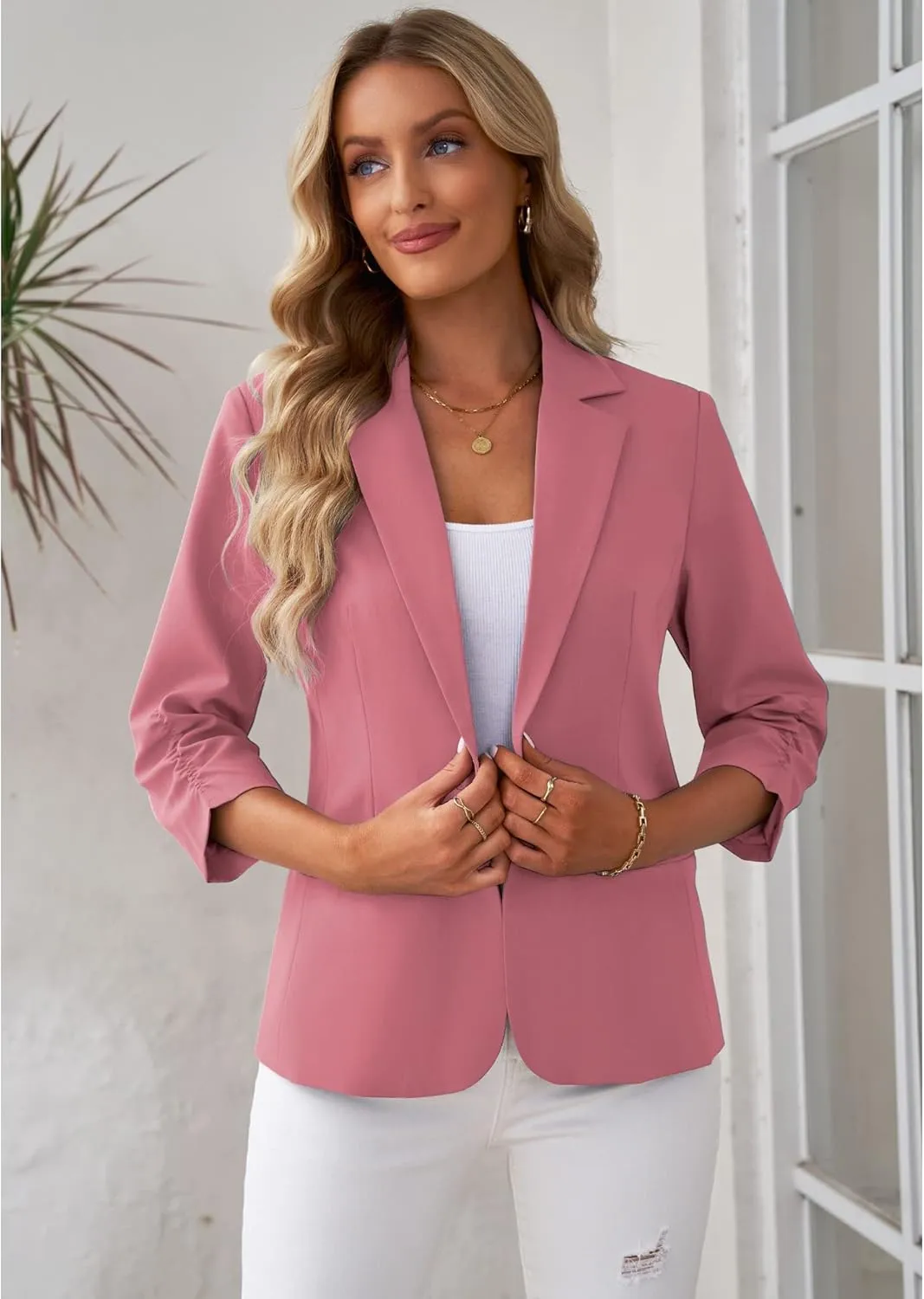 LookbookStore Blazers for Women Suit Jackets Dressy 3/4 Sleeve Blazer Business Casual Outfits for Work