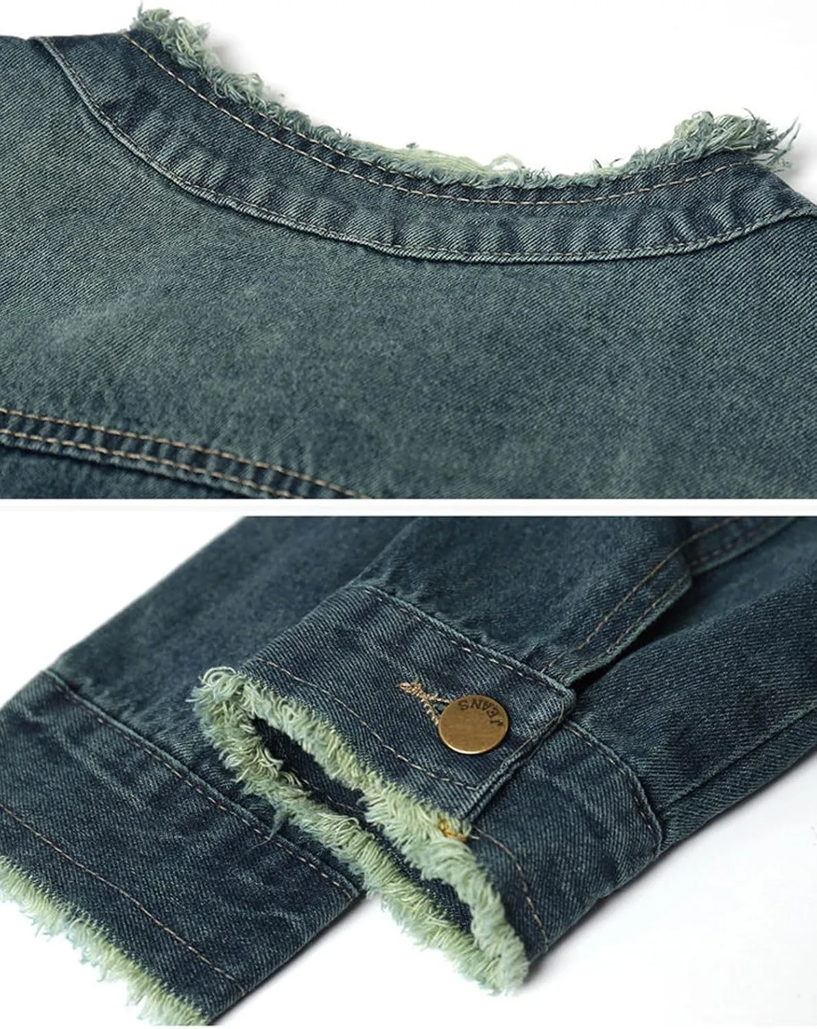 loveimgs Women Casual Distressed Jean Jacket Button Down Round Neck Denim Jacket Western Shacket Boyfriend Fall Jacket