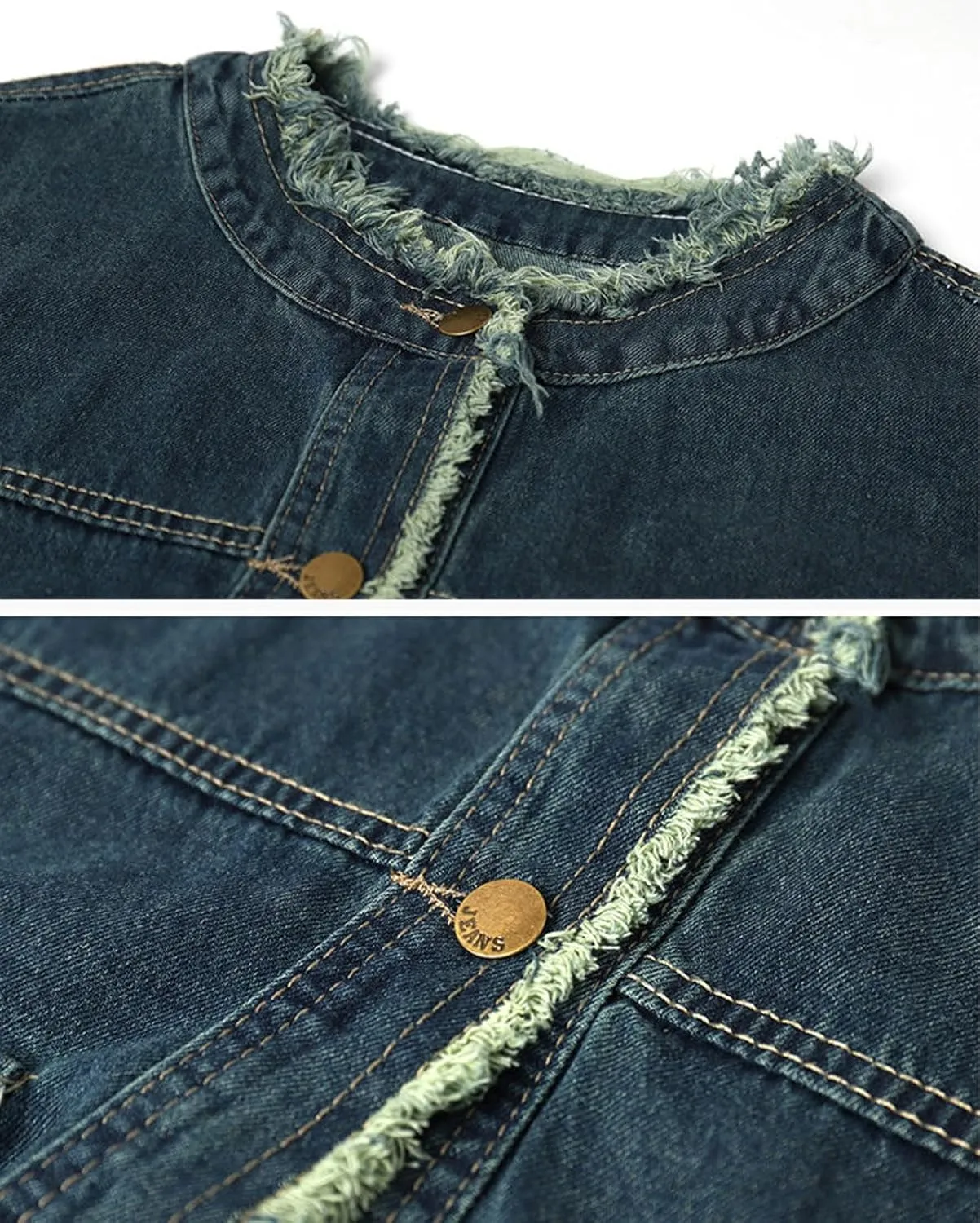 loveimgs Women Casual Distressed Jean Jacket Button Down Round Neck Denim Jacket Western Shacket Boyfriend Fall Jacket