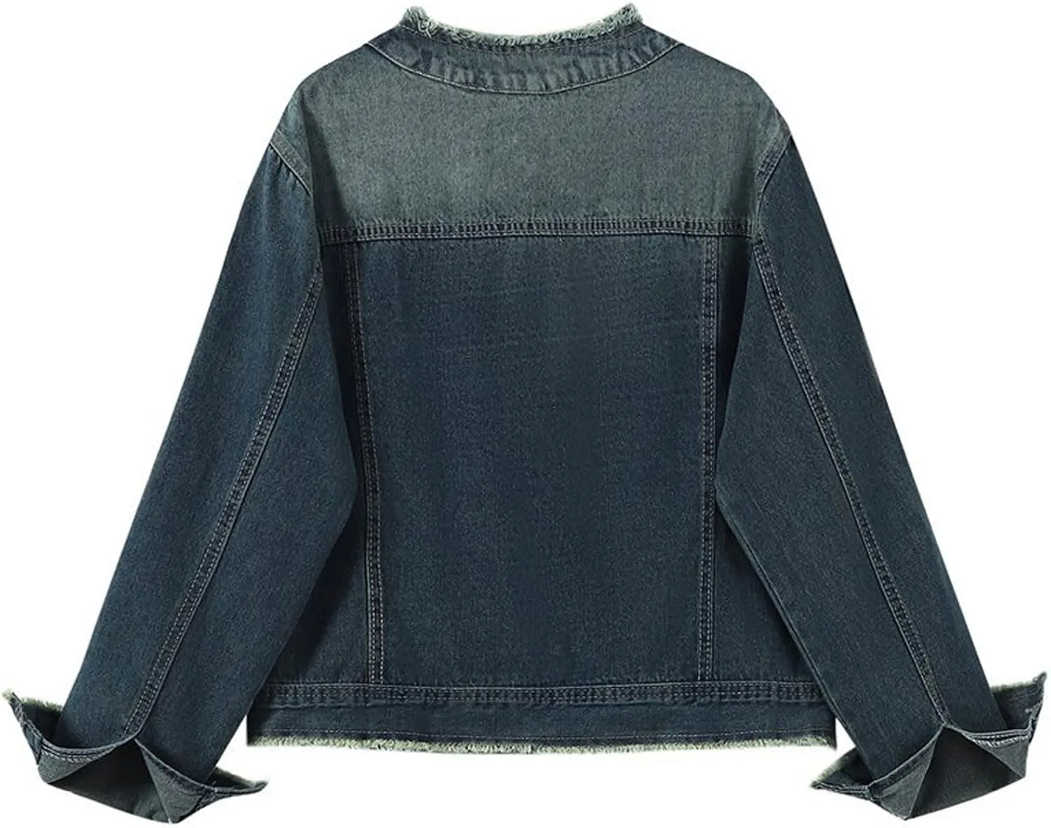 loveimgs Women Casual Distressed Jean Jacket Button Down Round Neck Denim Jacket Western Shacket Boyfriend Fall Jacket