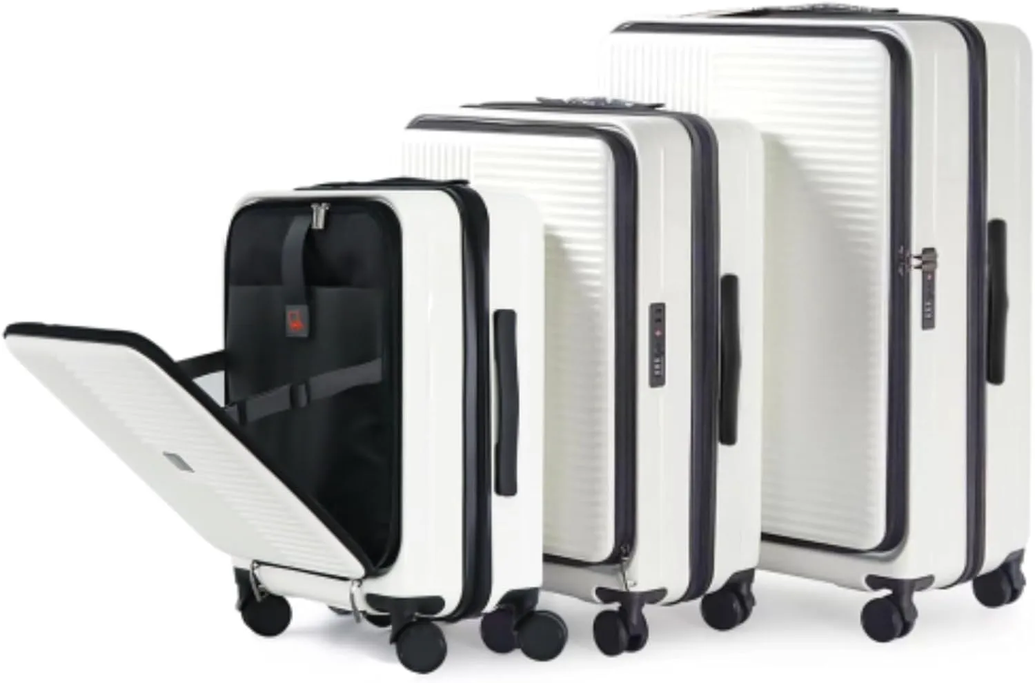 Luggage Set 3 Pieces, 20", 24", 28" Carry-on Luggage, Front Opening, TSA Lock, Aluminum Telescopic Handle, PC ABS Hard Shell Luggage, White