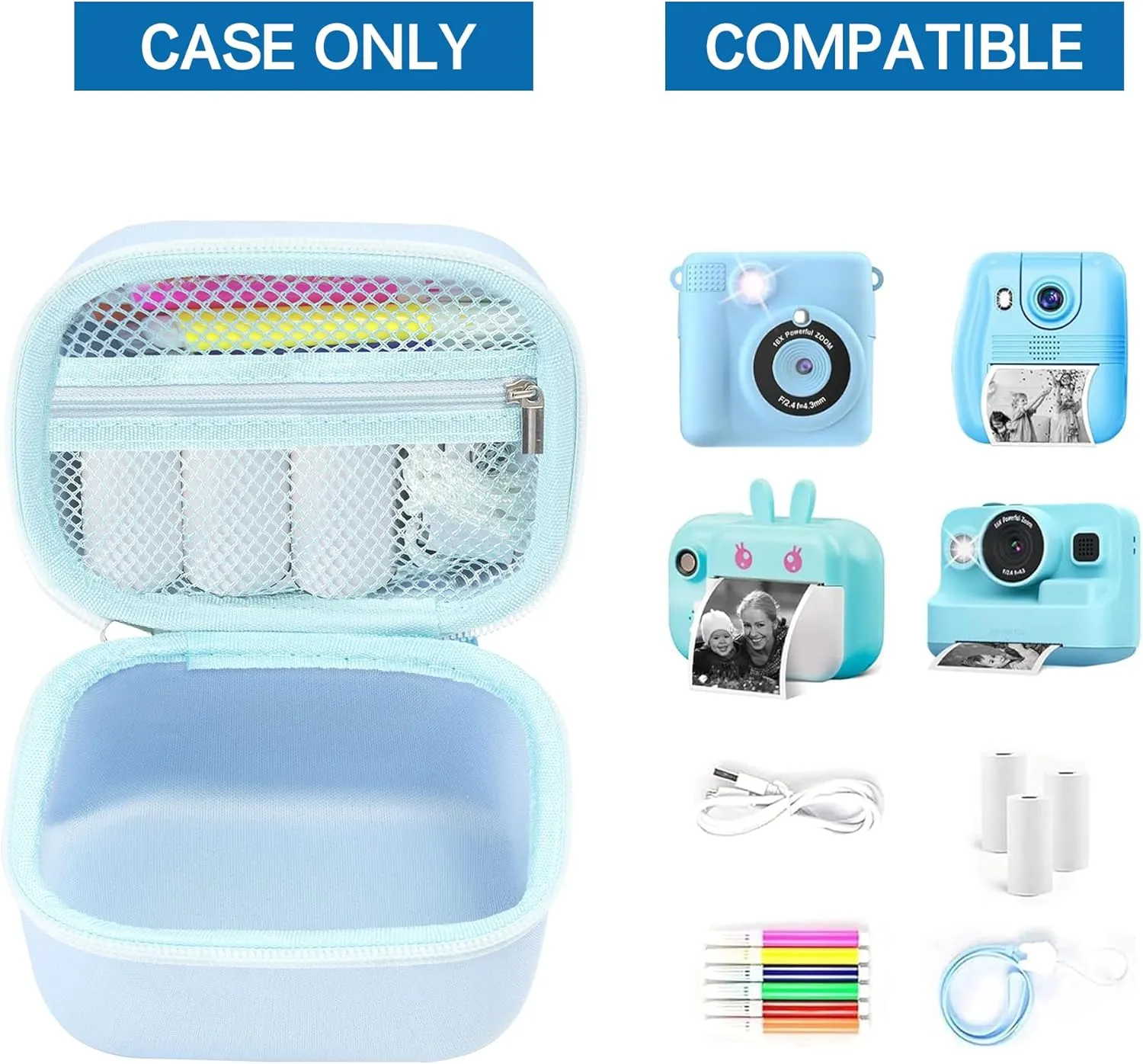 Madcat Camera Case Compatible with Instant Camera for Kids Digital Video Cameras,Storage Bag for Toddler Camera And Print Paper(Box Only) (blue)