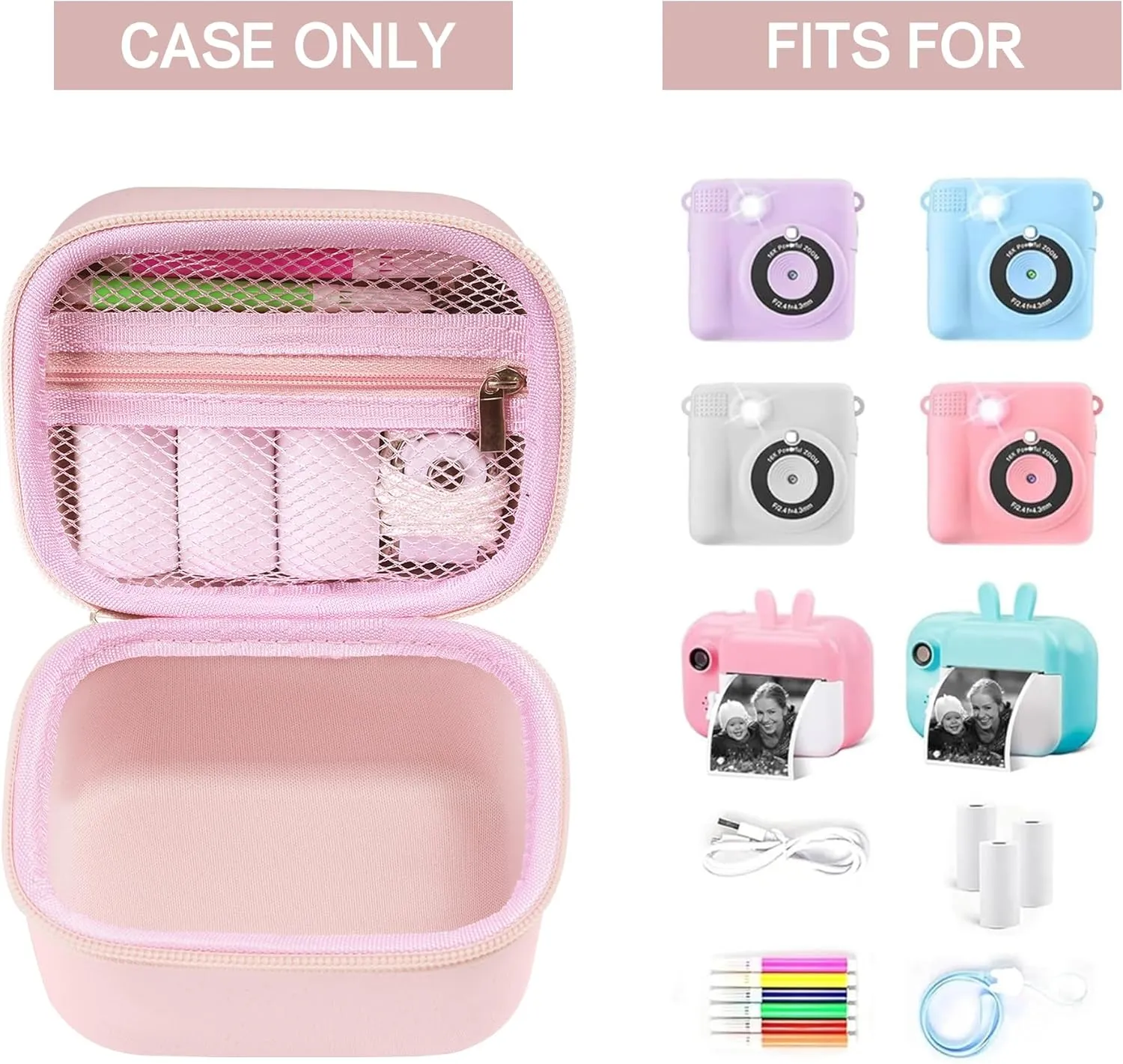 Madcat Camera Case Compatible with Instant Camera for Kids Digital Video Cameras,Storage Bag for Toddler Camera And Print Paper(Box Only) (pink)