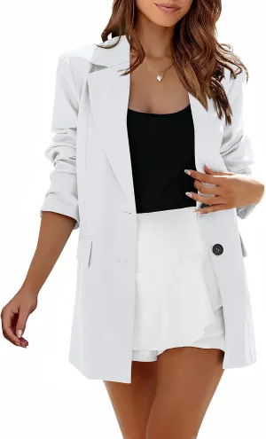 MASCOMODA Casual Blazer Jackets for Women 2024 Fall Long Sleeve Open Front Button Work Office Suit Jacket with Pockets