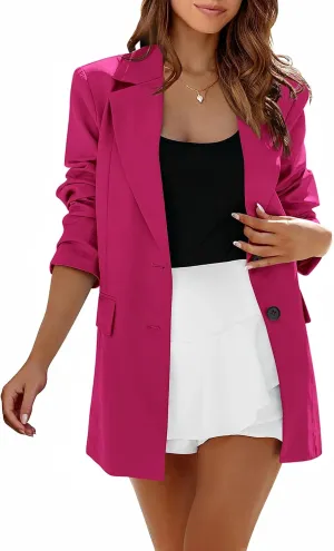 MASCOMODA Casual Blazer Jackets for Women 2024 Fall Long Sleeve Open Front Button Work Office Suit Jacket with Pockets