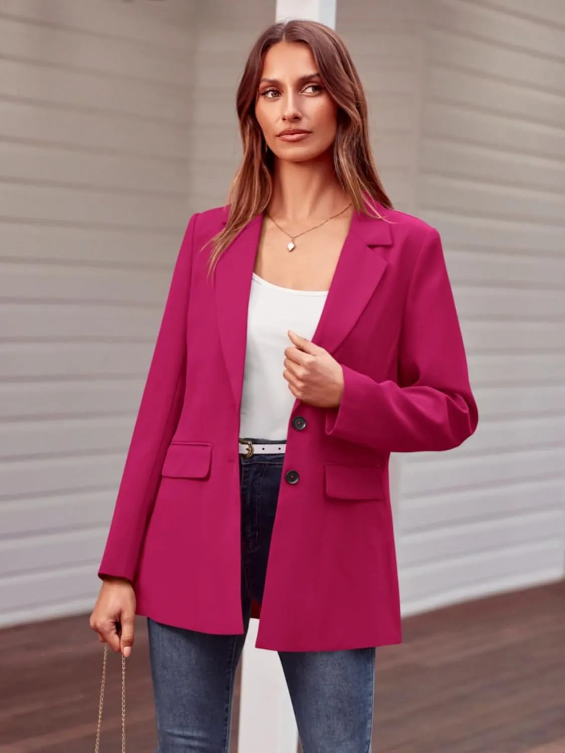 MASCOMODA Casual Blazer Jackets for Women 2024 Fall Long Sleeve Open Front Button Work Office Suit Jacket with Pockets