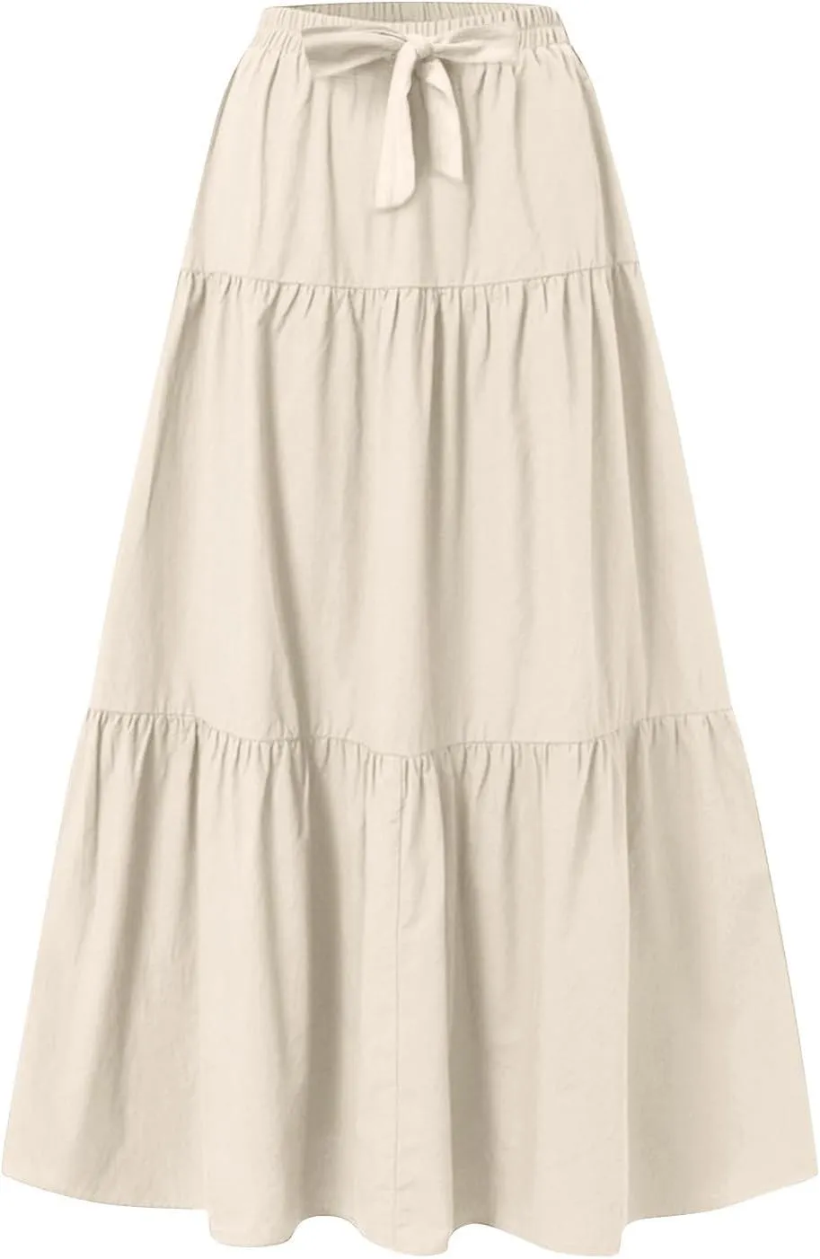 Maxi Skirts for Women Trendy High Waisted Flowy Tiered Linen Skirt Casual Pleated A-Line Beach Long Skirts with Tie