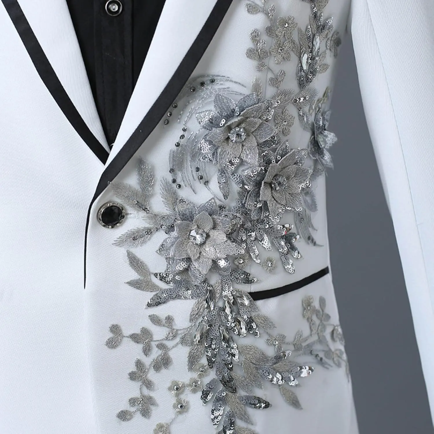 Mens 2 Pieces Luxury Applique Suits 1 Button Print Dinner Tuxedo Jacket Prom Wedding Elegant Blazer Dress Suit
