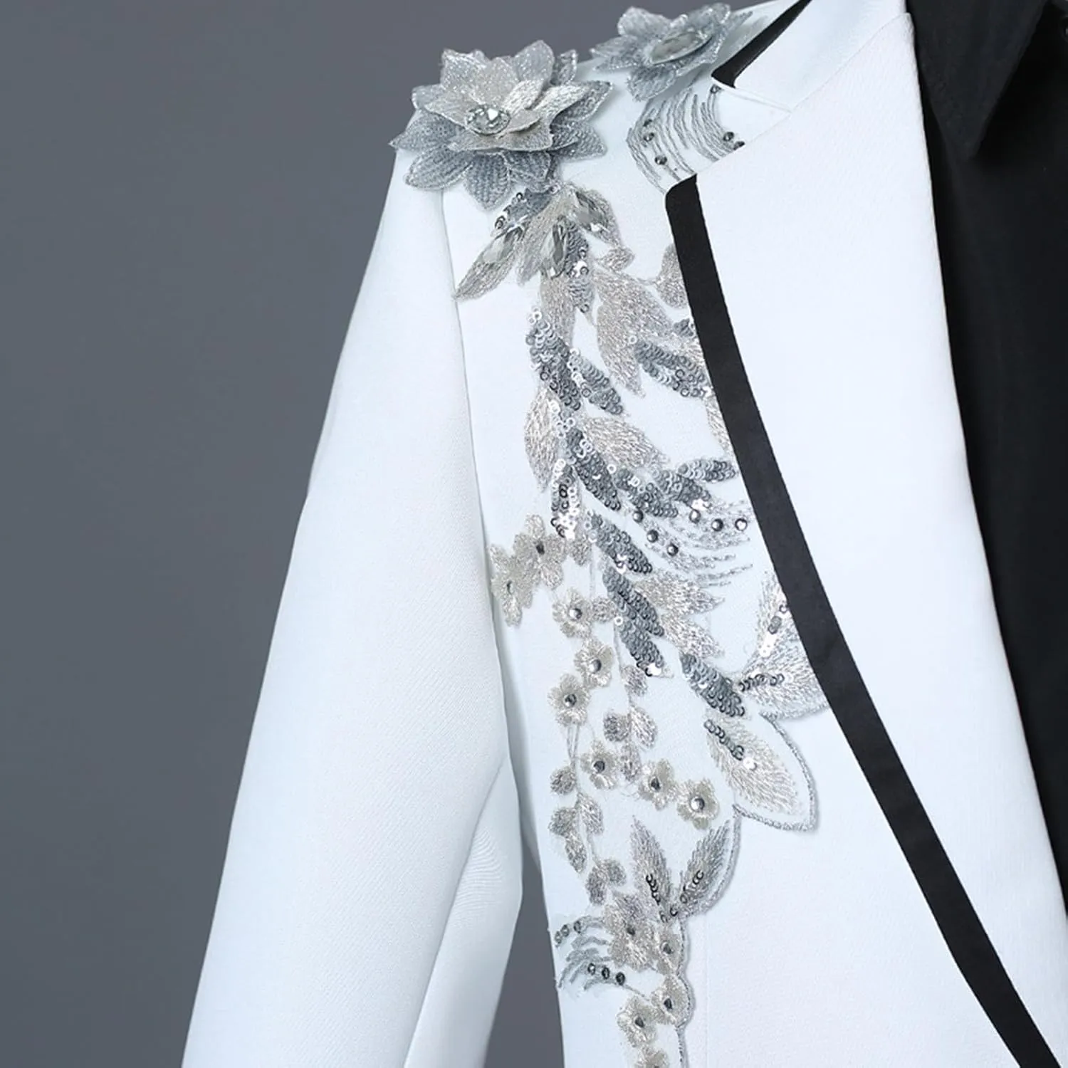 Mens 2 Pieces Luxury Applique Suits 1 Button Print Dinner Tuxedo Jacket Prom Wedding Elegant Blazer Dress Suit