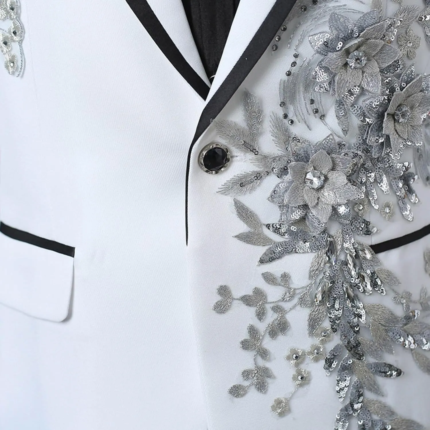 Mens 2 Pieces Luxury Applique Suits 1 Button Print Dinner Tuxedo Jacket Prom Wedding Elegant Blazer Dress Suit
