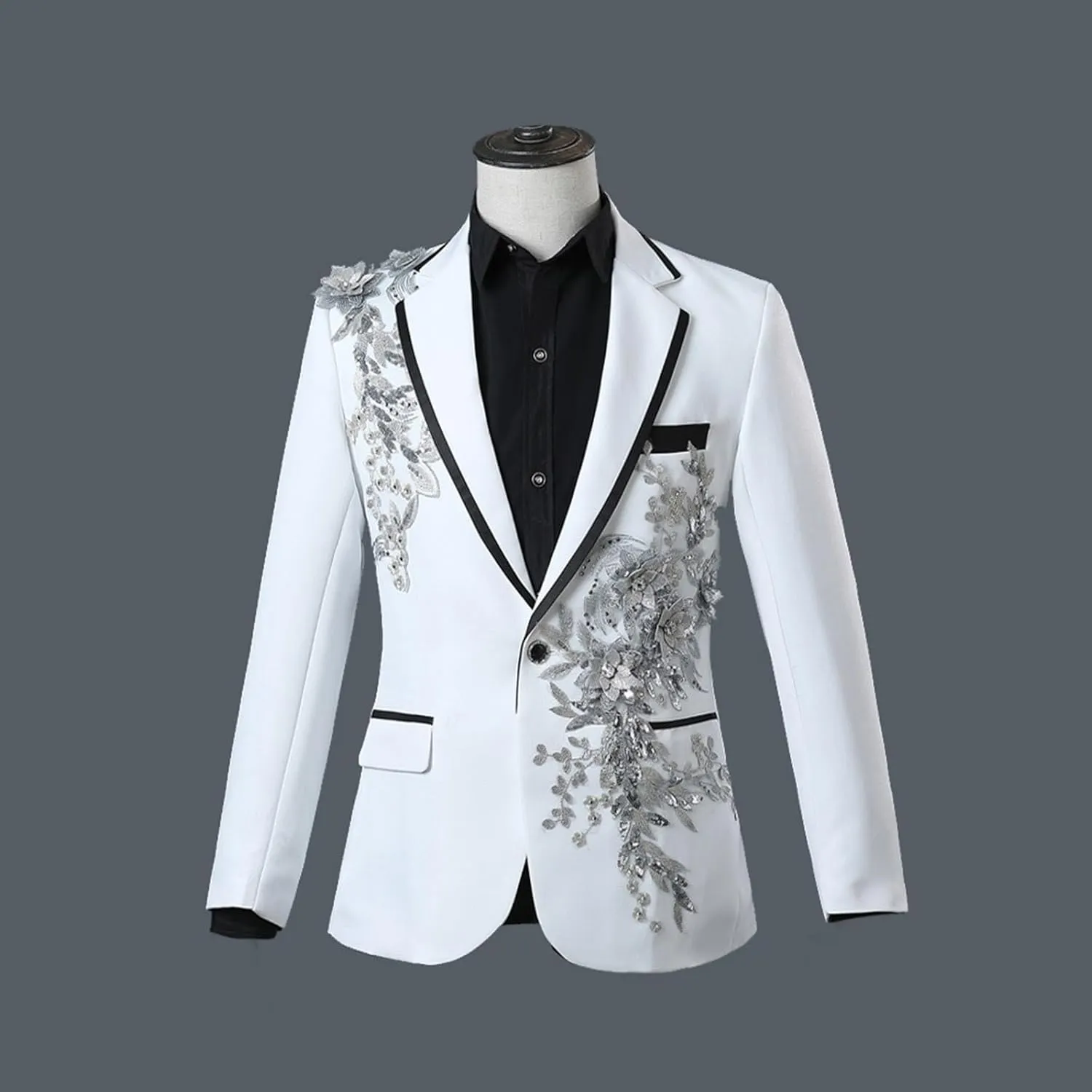 Mens 2 Pieces Luxury Applique Suits 1 Button Print Dinner Tuxedo Jacket Prom Wedding Elegant Blazer Dress Suit