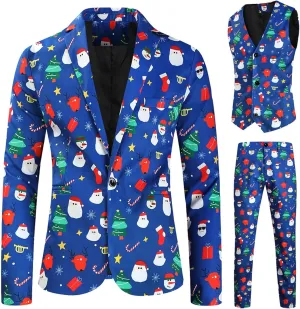 Mens 3 Piece Christmas Blazer Suit Sets Party Costumes Suits Xmas Festival Outfit Tuxedo Blazers Vest Pants Set