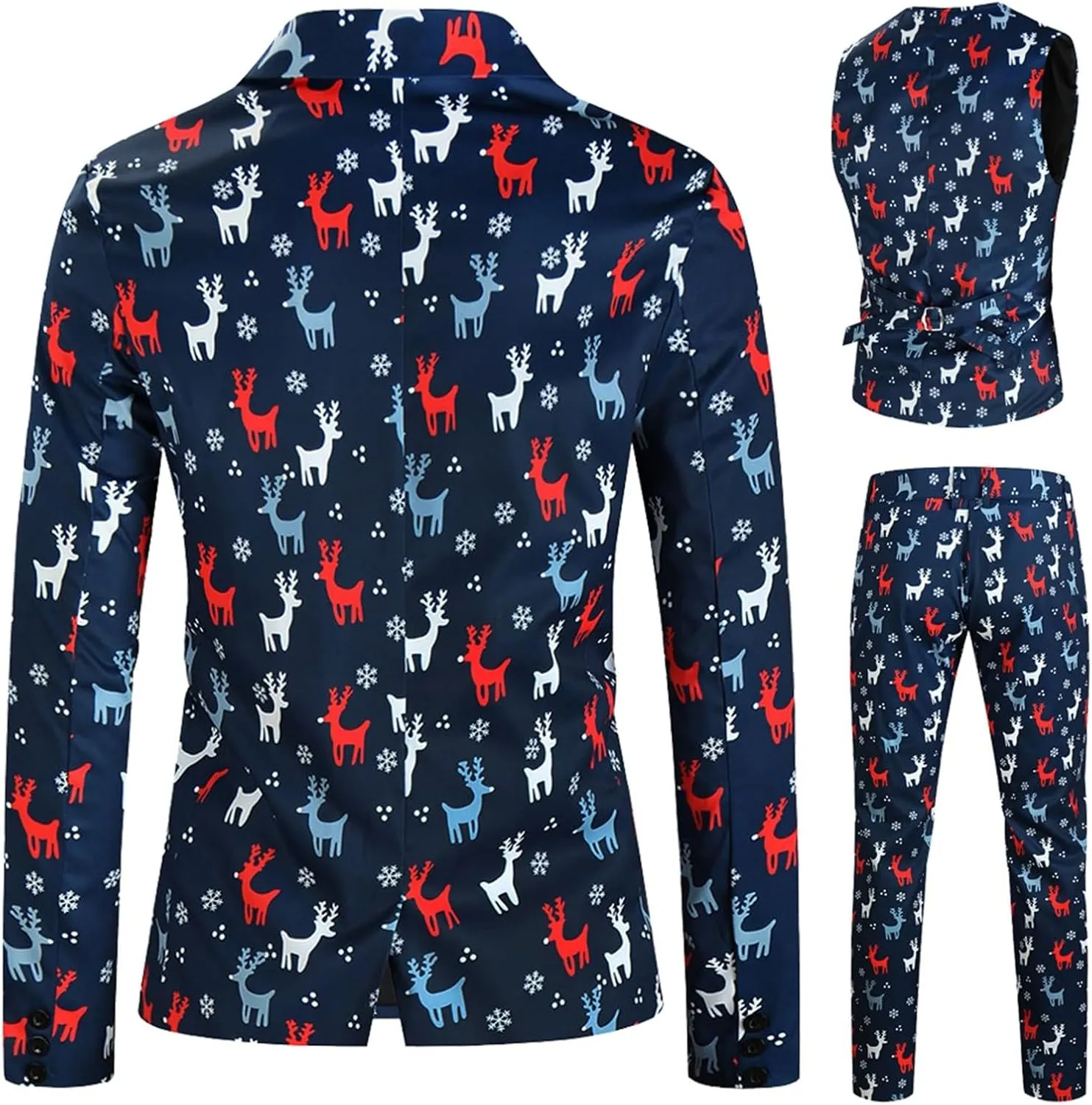 Mens 3 Piece Christmas Blazer Suit Sets Party Costumes Suits Xmas Festival Outfit Tuxedo Blazers Vest Pants Set