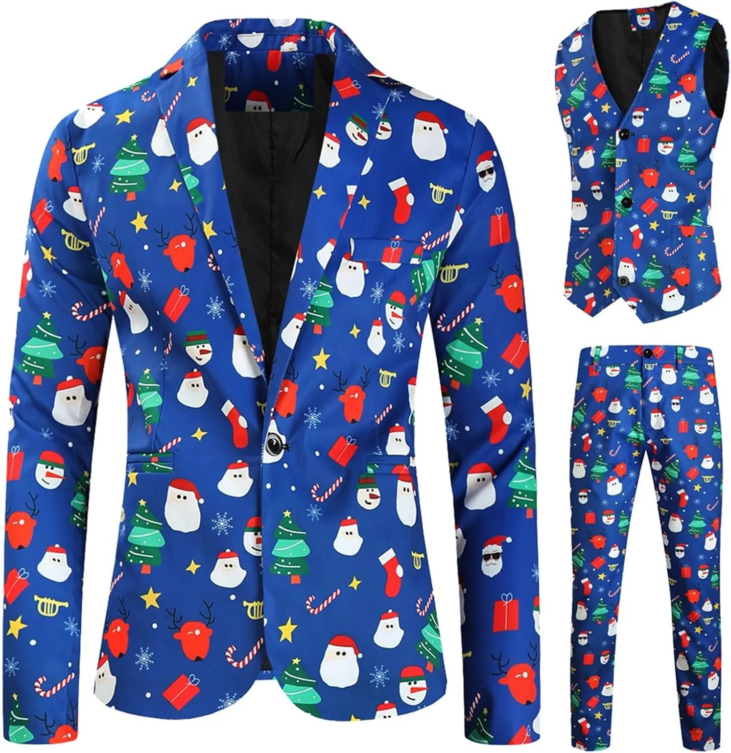 Mens 3 Piece Christmas Blazer Suit Sets Party Costumes Suits Xmas Festival Outfit Tuxedo Blazers Vest Pants Set