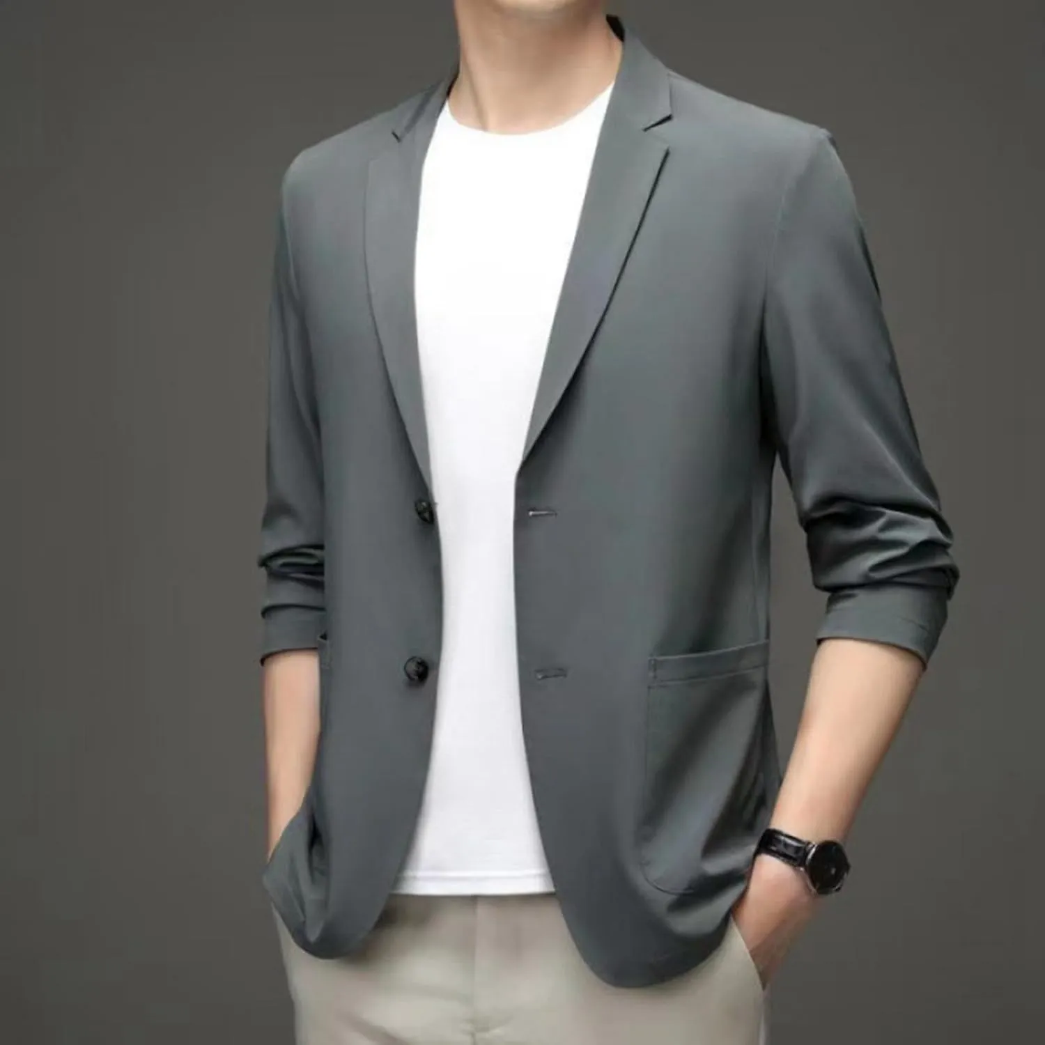 Men's Blazer Slim Fit Sport Coat Casual Lightweight Basic Suit Jacket Fall Jacket Men Two Buttons Business Texudo Jacket