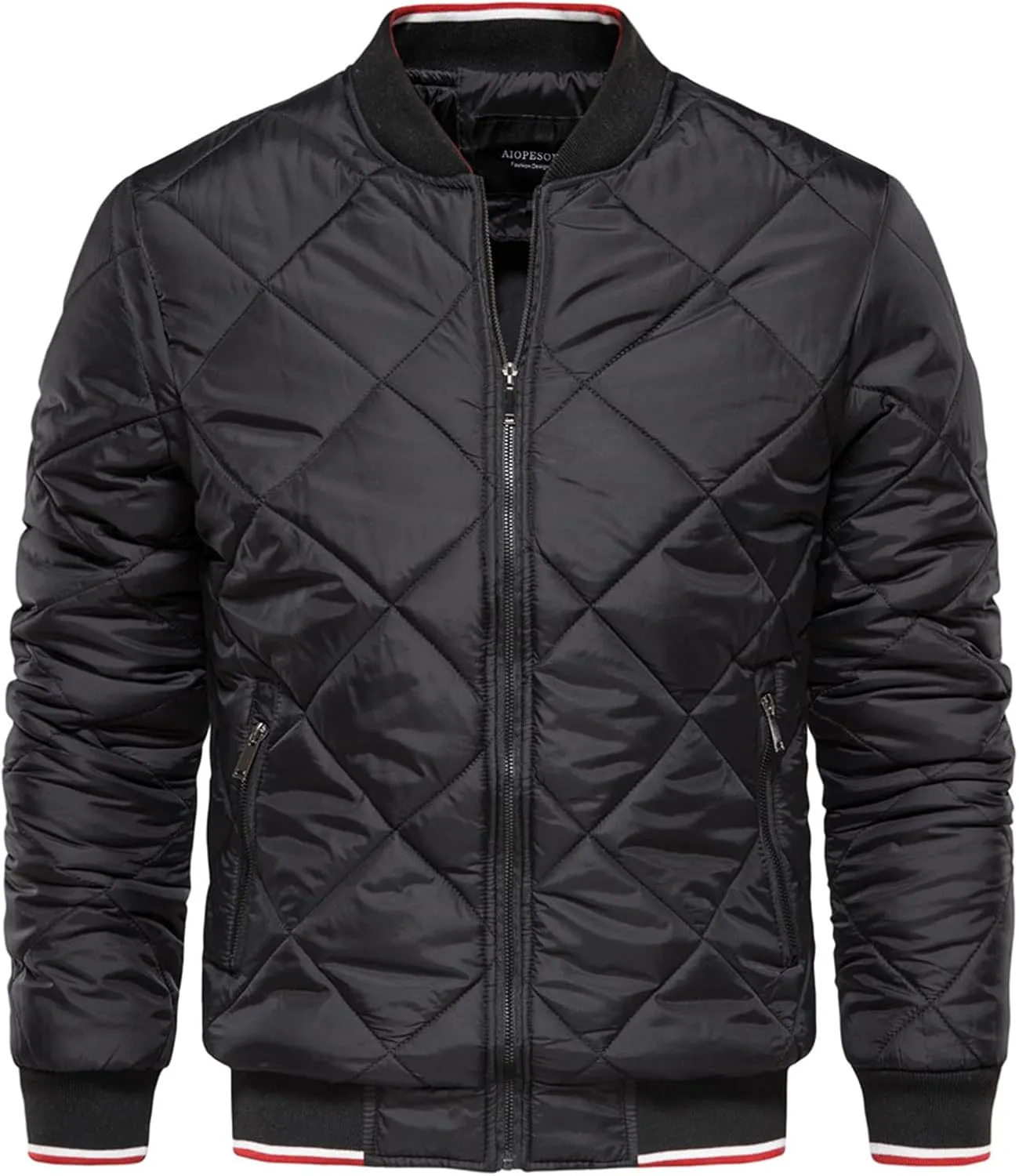 Men's Bomber Jacket Collar Solid Color Zipper Cotton-Padded Jacket Casual Fall Winter Military Coats Outwear