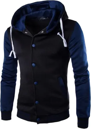 Men's Casual Hooded Varsity Jacket Slim Fit Baseball Jacket Sports Button Brushed Lightweight Warm Winter Coats