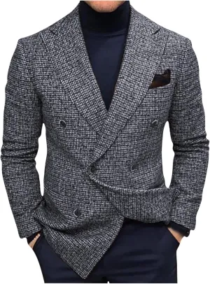 Men's Casual Sport Coat Slim Fit Lightweight Double Breasted Plaid Blazer Jacket Stylish Two Button Suit Jackets