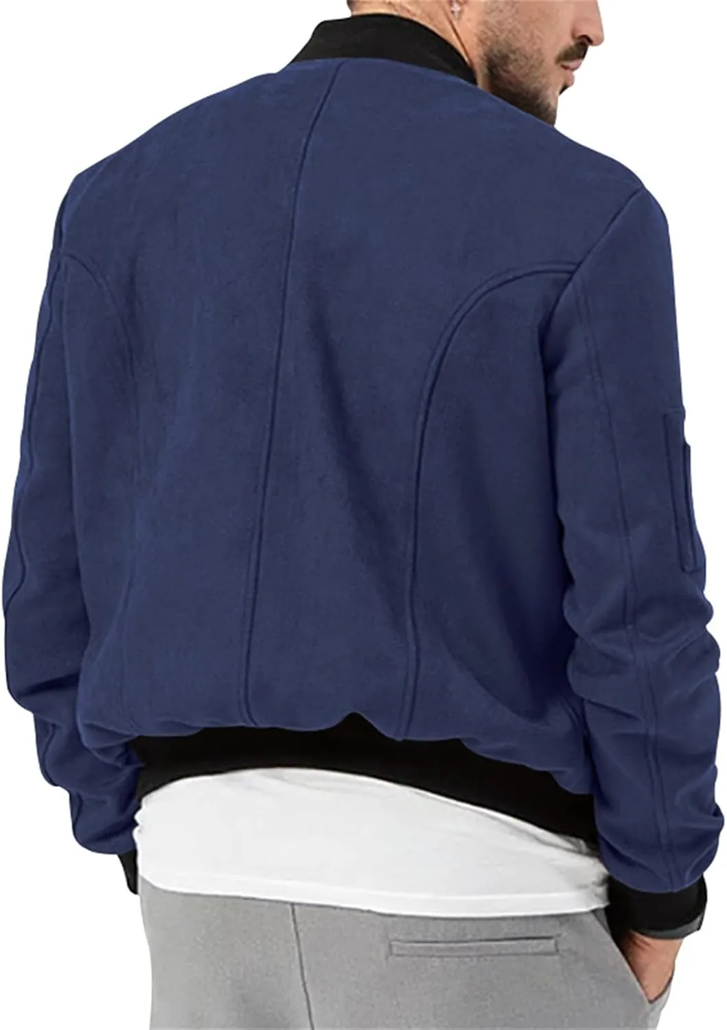 Men's Casual Suede Bomber Jacket Lightweight Snap Button Down Jackets Vintage Faux Leather Jacket for Men