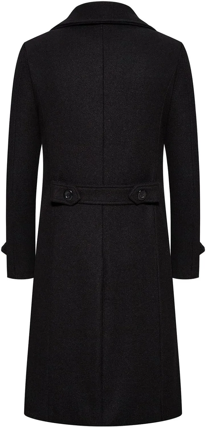 Men's Casual Winter Peacoat Wool Blend Notched Collar Trench Overcoat with Pockets