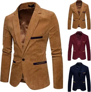 Men's Corduroy Suit Jackets Slim Fit Casual Blazer 2023 Fahsion One Button Lightweight Travel Formal Business Sport Coat