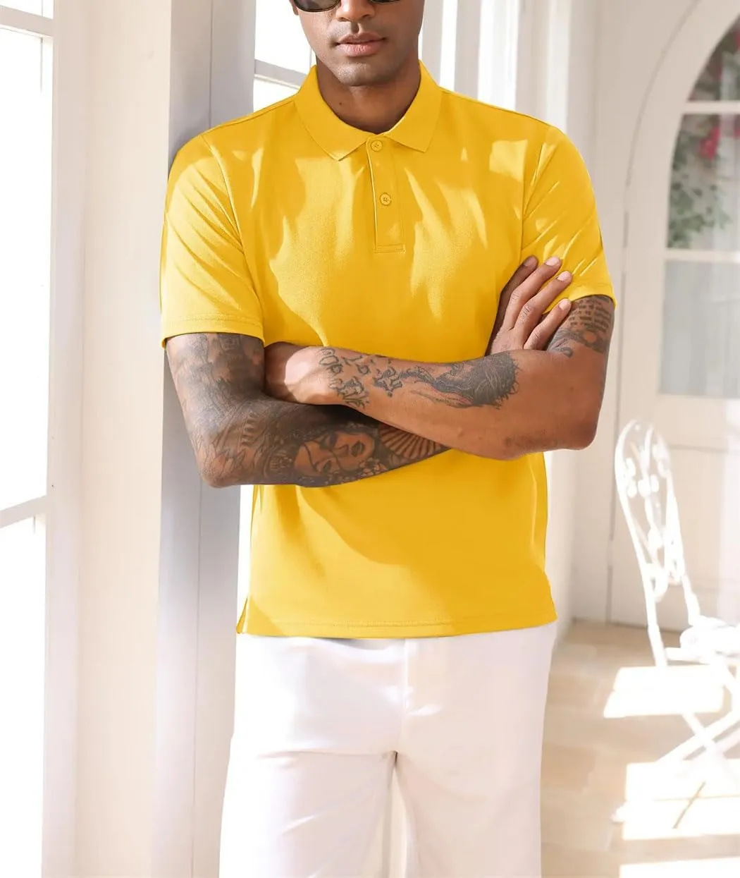 Men's Cotton Quick Dry Polos Shirts Short Sleeve Woven Work T-Shirts Casual Outdoor Cooling Tee Tops