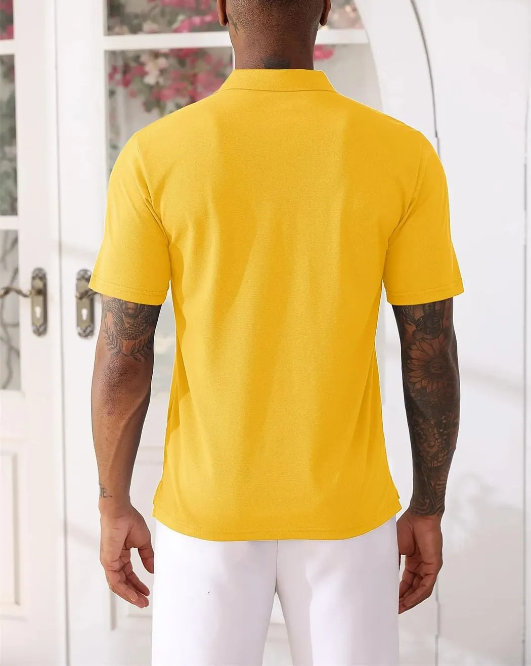 Men's Cotton Quick Dry Polos Shirts Short Sleeve Woven Work T-Shirts Casual Outdoor Cooling Tee Tops