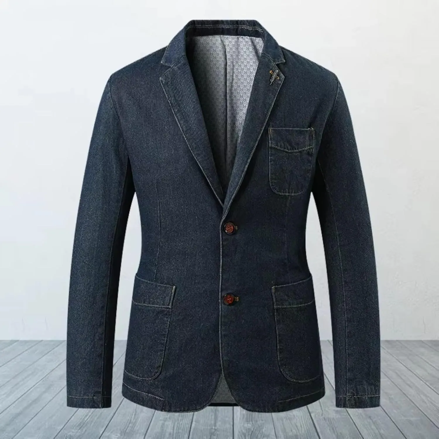 Men's Denim Blazer Loose Fit Business Casual Jacket