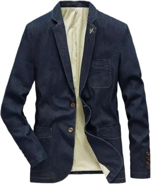 Men's Denim Blazer Loose Fit Business Casual Jacket
