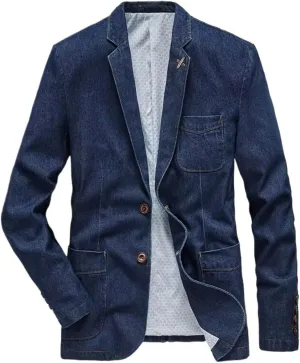 Men's Denim Blazer Loose Fit Business Casual Jacket