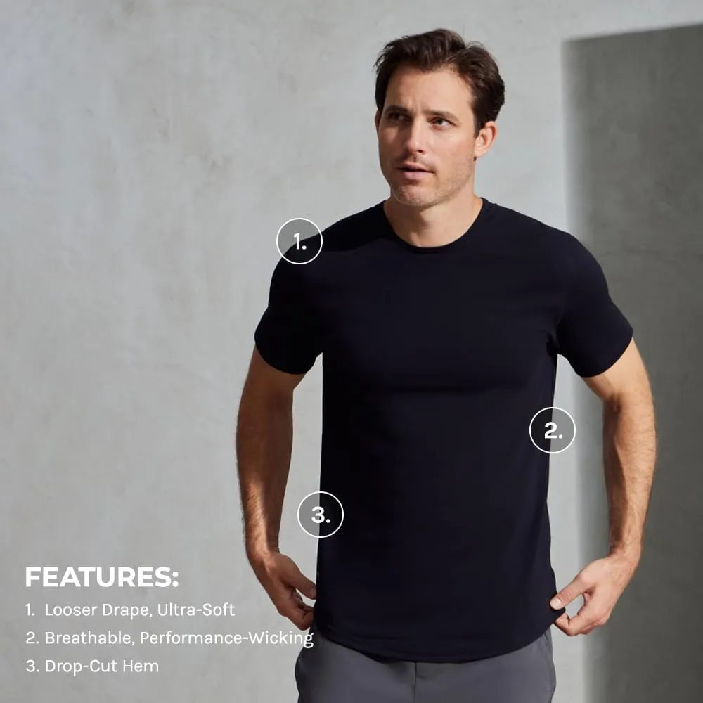 Mens Drop-Cut Men's T Shirt, Plain Tshirts for Men, Drop Cut Basic Crewneck Tee, Wrinkle Resistant, Stretch Fit
