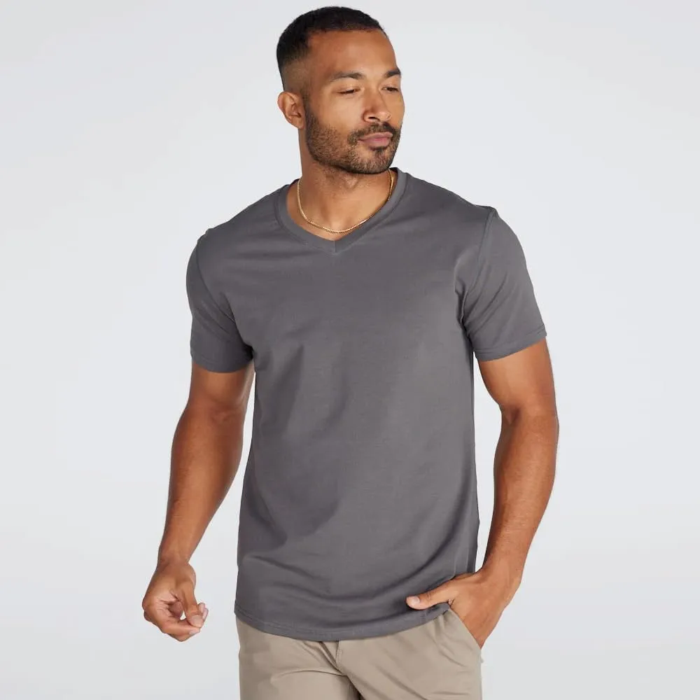 Men's Drop-Cut V-Neck  Plain Tshirts for Men  Soft Polyester, Cotton, Spandex  Moisture Wicking, Wrinkle Resistant