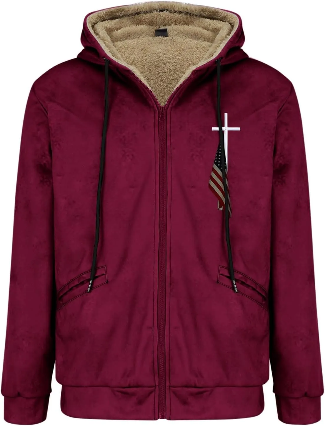 Mens Fleece Jacket 3D Printed Flag Hooded Brown Zipper Personalized Casual Cotton Jacket Men Shorts China Jacket Men