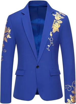 Mens Floral Blazer Jacket Paisley Shawl Lapel Golden Rose Pattern Suit Dinner Party Prom Wedding Tuxedo Sport Coats