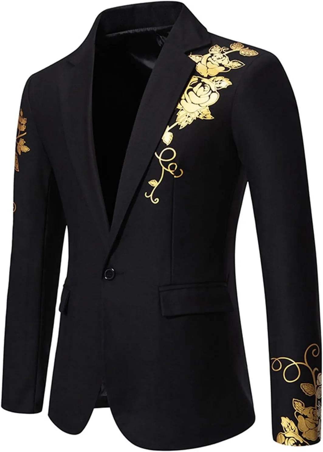 Mens Floral Blazer Jacket Paisley Shawl Lapel Golden Rose Pattern Suit Dinner Party Prom Wedding Tuxedo Sport Coats