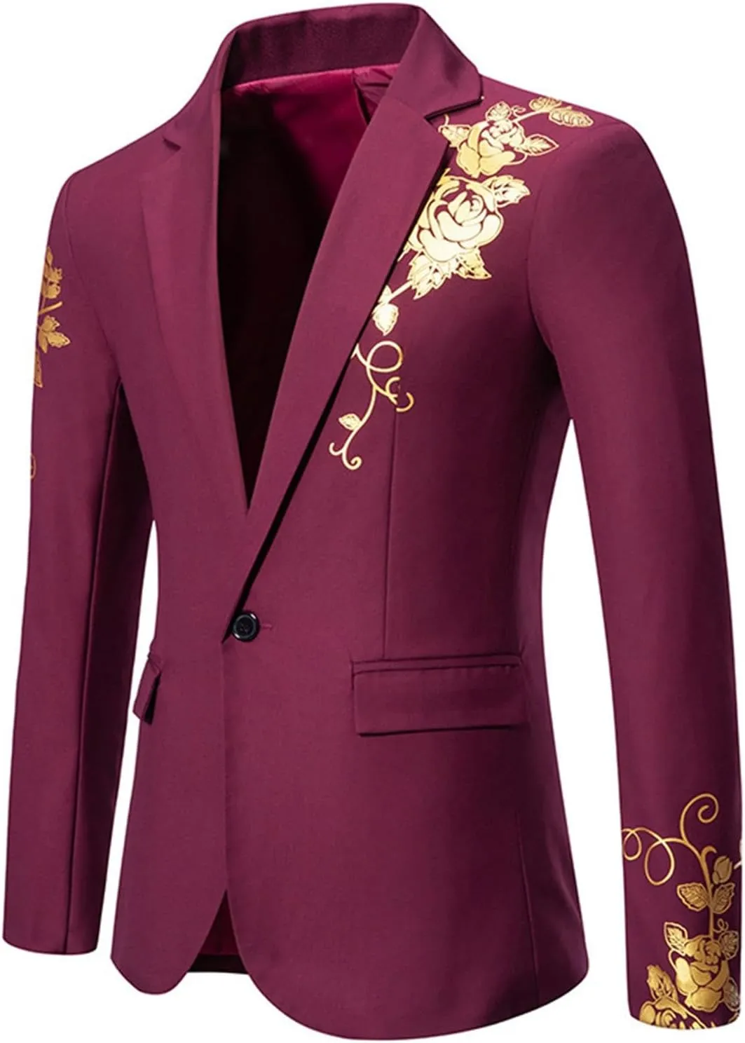 Mens Floral Blazer Jacket Paisley Shawl Lapel Golden Rose Pattern Suit Dinner Party Prom Wedding Tuxedo Sport Coats